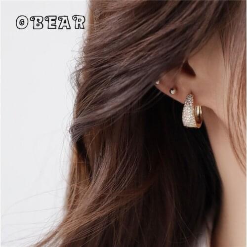OBEAR 14k Real Gold Plating Exquisite Sparkling Crystal Stud Earrings Women Noble Elegant Anniversary Jewelry