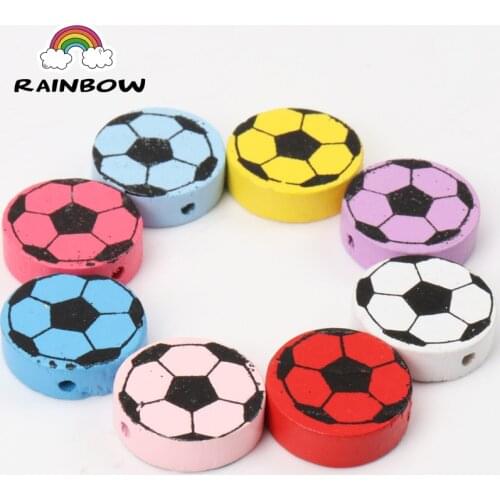 Mixed Colors Football Painted Pattern Round Shape Wooden Material Spacer Beads For Jewelry making DIY 20mm 20pcs