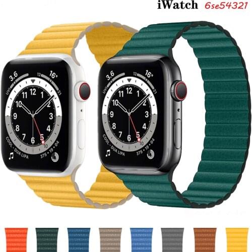 Genuine Strap For Apple watch Band 44mm 40mm iWatch belt 42mm 38mm Magnetic Leather Loop Bracelet Apple watch serie 5 6 SE 4 3