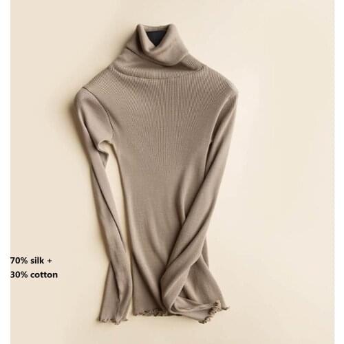 Silk turtule neck ladies turtleneck women tops knitting brown sweater woman red jumpers for womens sexy top tricot pullover fall