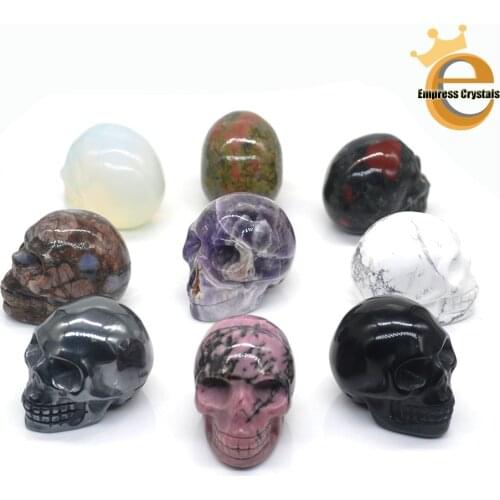 1.5" Skull Statue Natural Amethyst Black Obsidian Stone Carved Decoration Healing Crystal Reiki Figurine Spiritual Wicca Gift