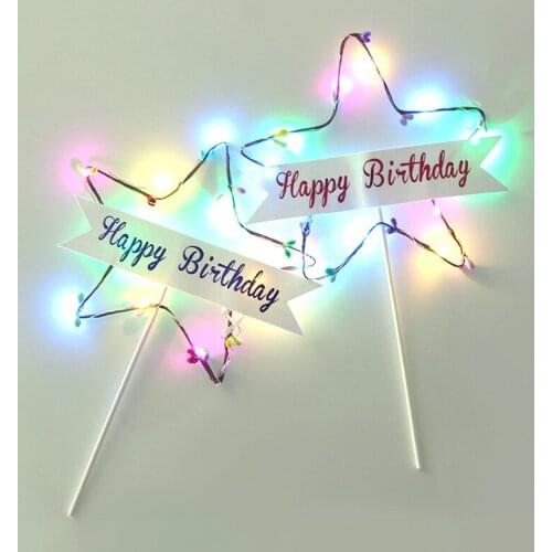 Five-pointed star garland cake decoration, beautiful star lights, fantasy creative cake decoration, card insertion, flag