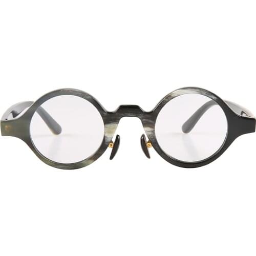 Unique design artistic round plain colors handmade ox horn frame unisex eyeglasses men womens optical glasses horn sunglasses