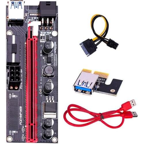 VER009S PCI Express PCIE PCI-E Riser Card 009s Molex 6Pin to SATA 1X 16X USB3.0 Extender Adapter LED Mining