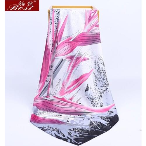 BOSI flower print Scarf Square Silk Satin Scarf Women Fashion 70*70 cm elegant blue Hijab Luxury Shawl Ladies Scarves wholesale