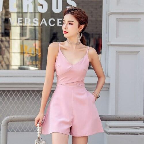 Summer Women Sexy Dew Shoulder Spaghetti Strap V Neck Rompers Solid Bowknot Playsuits Elegant Short Jumpsuit Ladies overalls