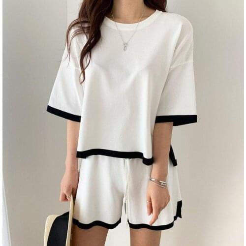 2021 summer short-sleeved new T-shirt net red suit knitted ins wind shorts two-piece suit women