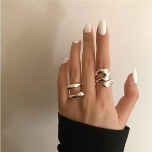 For Women Man 925 Sterling Silver High Sense Staggered Hollow Smooth Trend Irregular Curve Opening Ring Fashion Handmade Gift