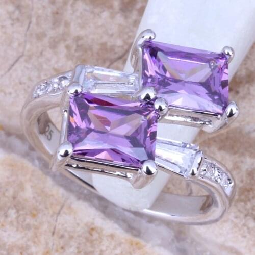 Super Purple Cubic Zirconia White CZ Silver Plated Womens Jewelry Ring Size 5 / 6 / 7 / 8 / 9 R0770
