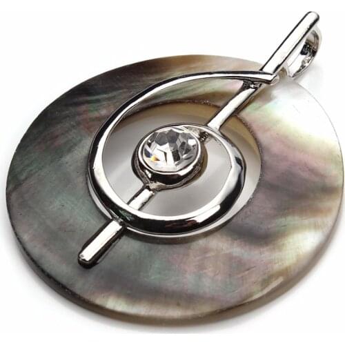 LOULEUR 1PC Crystal Music Symbol Shape Natural Round Locket Mother of Pearl Shell Pendant Beads for DIY Jewelry Making Findings