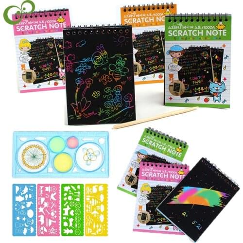 6Pcs Children DIY Scratch Painting Note Magic Color Rainbow Scratch Art Paper Cards Graffiti Creativity Drawing Toys Gifts YJN
