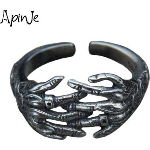 Apinje Thai Silver Ring Skull Tail Ring 925 Sterling Silver Men Women Gothic Jewelry