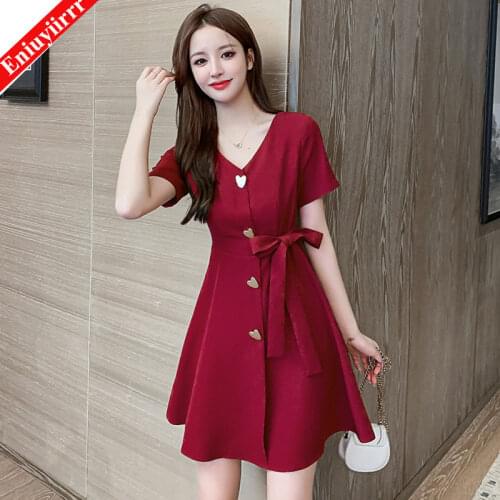 Burgundy V Neck Shirt Dress Women Bow Tie Highstreet Summer Dress