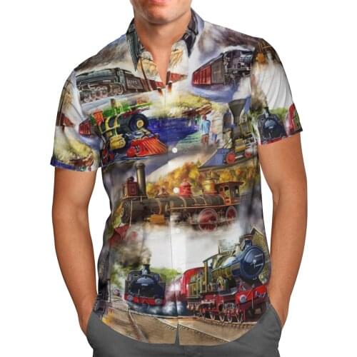 Color Train 3D Beach Hawaii Summer 2021 Shirt Short Sleeve Shirt Streetwear Oversized 5XL Camisas De Hombre Blusa Masculina-23