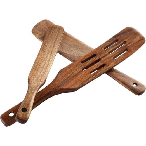 Wooden Spurtles,Non-Stick Utensils Tools Durable Teak Slotted Stirring Spatula Kitchen Cookware for Serving and Cooking