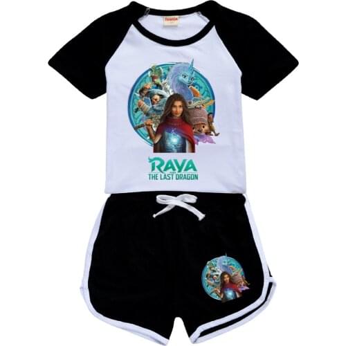 Kids Clothes Girls Raya and The Last Dragon Sportswear Summer T-shirt Tops + Pants Cotton Short Sleeve Outfits Children Clothing