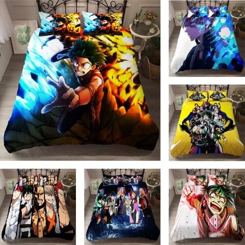 My Hero Academy 3D Printed Bedding Set 2/3 Piece Cartoon Anime Microfiber Bed Linen Set Pillowcase Adult Bed Cover Home Textiles