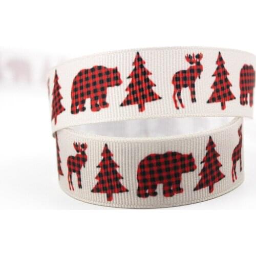 Red and black plaid printed grosgrain ribbon 9-75mm DIY handmade materials hair accessorie Christmas gift wrap tape ribbons