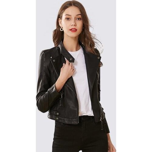 Liva girl European Style PU Leather Jacket 2019 New Autumn Motorcycle Leather Outwear Women Slim Biker Coat Basic Streetwear