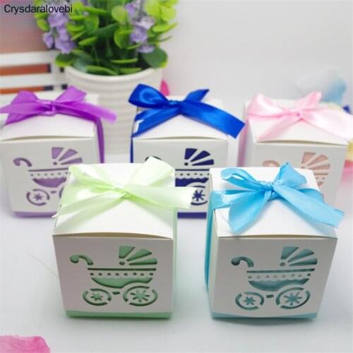 Laser Cut Hollow Baby Carriage Cookie Gift Boxes Wedding Baby Shower Candy Treat Bag Wedding Favors Gifts Box Party Supplies