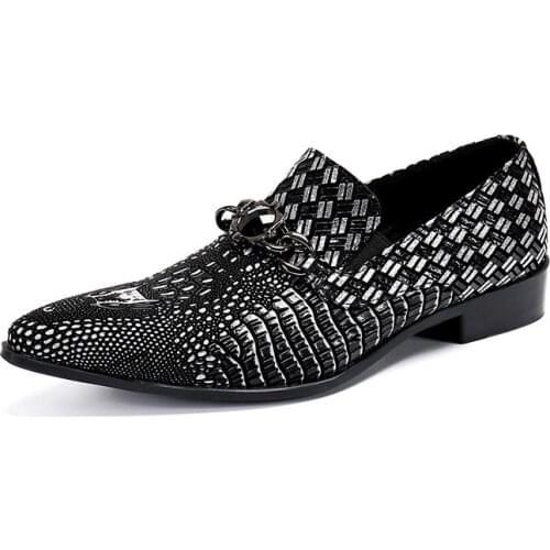 Summer New Casual Mens Classic Fashion Shoes Rhinestone Personality Cowhide Leather Crocodile Pattern Mens Shoes