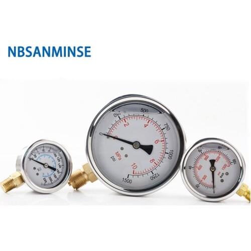 Mkfale Hydraulic Oil Pressure Gauge SM2SB100B/L 4 inch G1/2 Liquid Manometer Instruments Stainless Steel Gauge