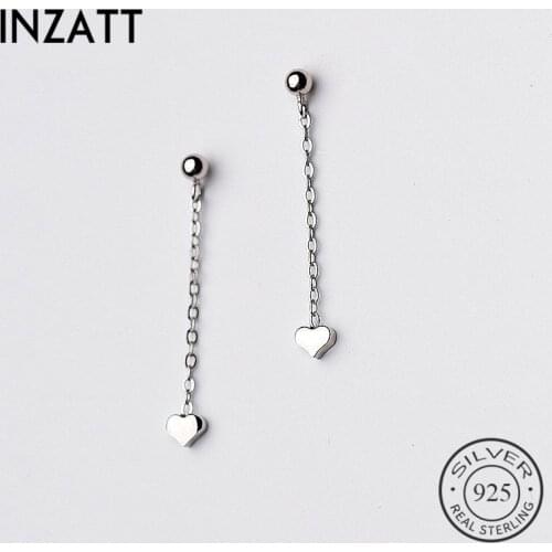 INZATT Minimalist Glossy Heart Dangle Drop Earrings Short style Chain tassel For Women Birthday 925 Sterling Silver Jewelry gift