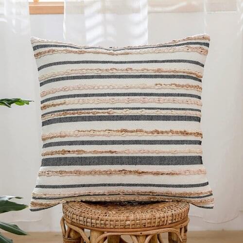 MLGB Striped Woven Braids Boho Throw Pillow Covers for Couch Bed Sofa Modern Rustic Decor Accent Pillows Cover 18 x 18 Inch