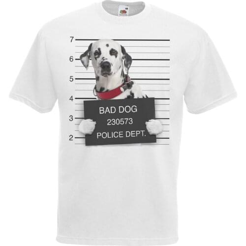 T-Shirt 2019 Fashion Men Hot Sale Men T Shirt Fashion White Dog Mugshot Spotted Dalmatian T-Shirt Criminal K9 Cool Shirts