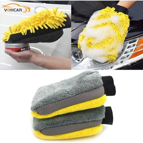 VEHICAR Car Wash Glove Coral Mitt Soft Waterproof Multifunction Thick Cleaning Double-faced Glove Car Wax Detailing Brush
