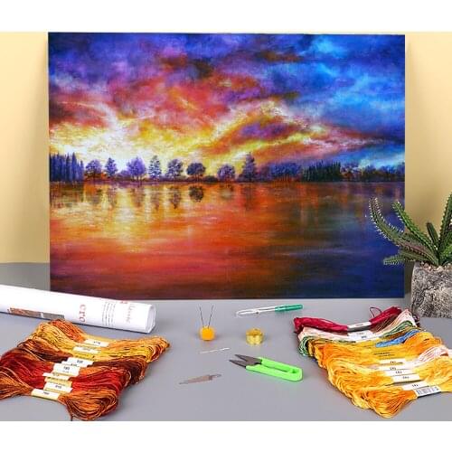 Natural Scenery Secret Sunset Printed 11CT Cross Stitch Embroidery Complete Kit DMC Threads Needlework Knitting Decor