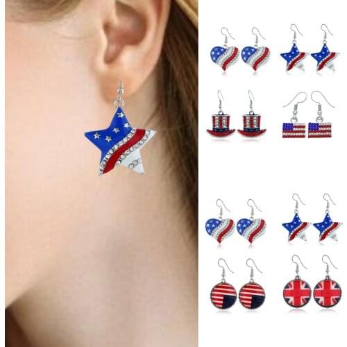 4 Pairs Of American Flag Earring Set Five-pointed Star Lightweight Comfortable Rhinestone Earrings Independence Day