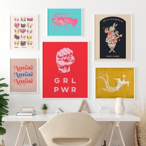 Lobster and Bunny Playing A Musical Instrument Wall Art Canvas Painting Nordic Posters and Prints Wall for Living Home Decor