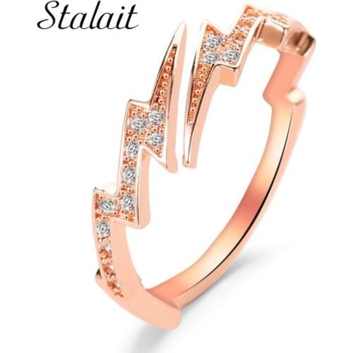 Irregular Geometric Zircon Lightning Rings Rhinestone Creative Bridal Jewelry Rose Gold Luxuri Design Ring For Woman Wholesale