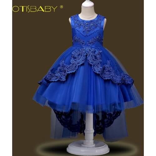 2018 New Children Lace Flowers Wedding Party Dress for Girls Clothing Kids Long Graduation Ceremony Evening Communion Dresses 12