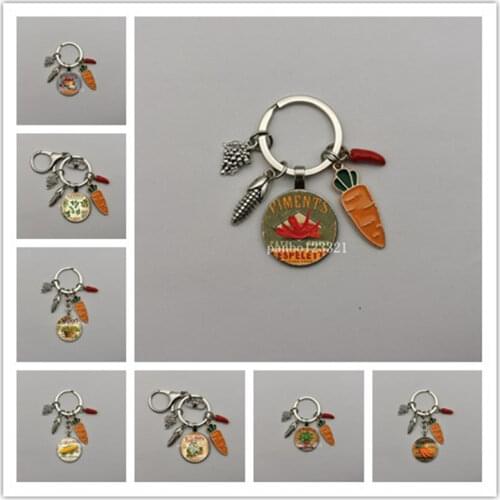 2021Brand New Vegan Keychain Vegan Love Health Food Glass Dome Pendant Keychain I Love Fruits Pastoral Green Vegetarian Gift