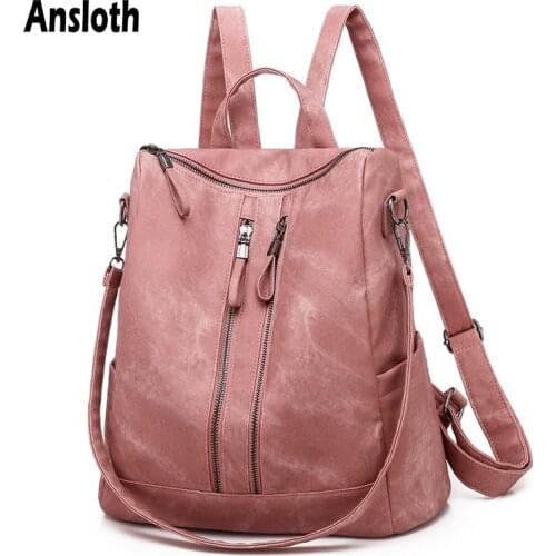 Ansloth New 2021 Hot Sale Backpacks For Women Leather Korean Style Shoulder Bags Trendy Design Travel Bag Lady Versatile HPS933