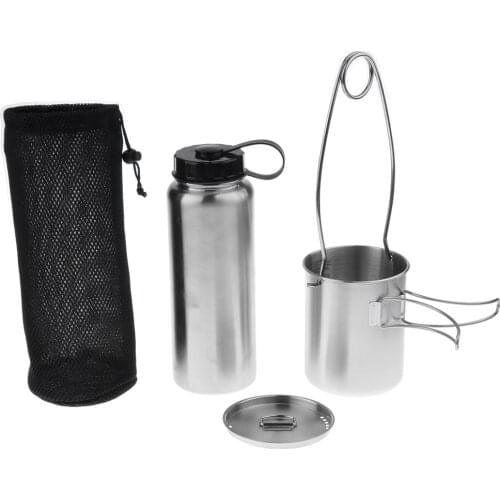 Outdoor 1L Water Bottle +750ml Foldable Cup With Cap + Bottle Hanger + Bag Necessary Cookware for Outdoor Activities Backpacking