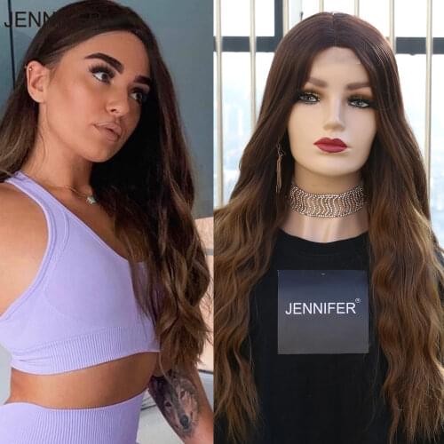 Middle Part Lace Synthetic Wigs With For Women Long Wavy Natural Hair Temperature Ombre Brown Glueless Cosplay Fake Hair Wigs