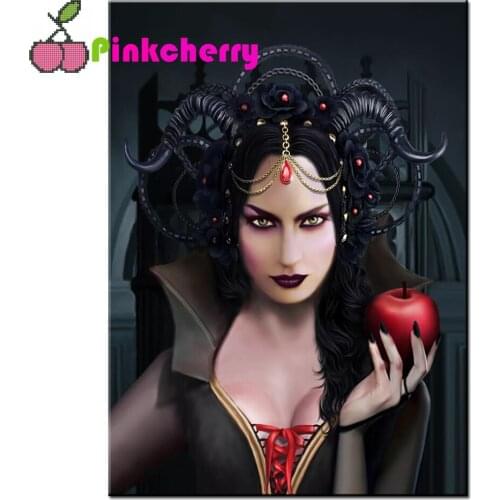 Full Drill Round Diamond Painting vicious Vampire Queen 5D Gothic Embroidery Diamond Cross Stitch Red Apple Home Decoration k693