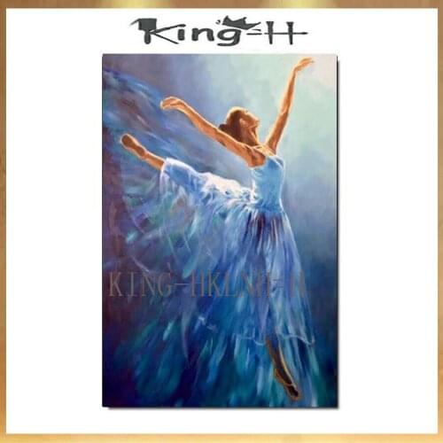 Hand-painted Abstract Knife Oil Painting on Canvas Handmade dancing Wear blue girl Painting For Living Room Wall Art Picture