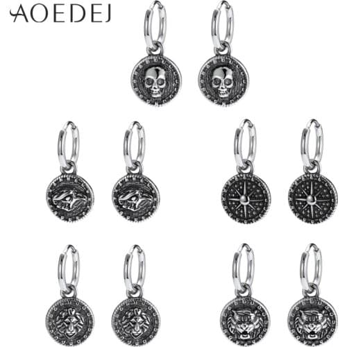 AOEDEJ Punk Hoop Earrings 316L Stainless Steel Earrings for Men Hip Hop Skull Earrings for Biker Jewelry Accessories