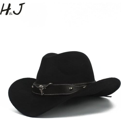 Women Men Wool Hollow Western Cowboy Hat With Tauren Belt Gentleman Lady Jazz Outback Jazz Toca Sombrero Cap Size 56-58CM