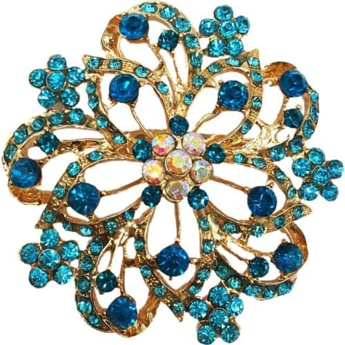 Blue 62mm Large Crystal Brooch Pins For Women Flower Broches Jewelry Fashion Wedding Party Gifts BRO40