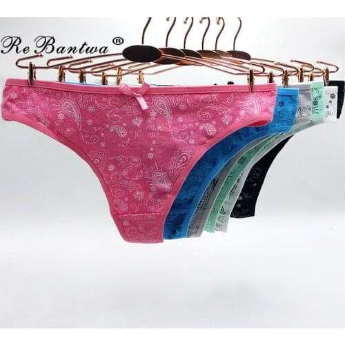 Rebantwa 10pcs/Lot Sexy Thongs G-strings Women Cotton Underwear Panties Paisley Print Ladies Knickers Lingerie Women g string