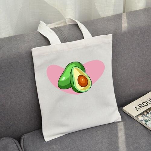 Summer Korean Letter Love Avocado Printing Casual Cartoon New Fashion Shoulder Bag Female College Harajuku Canvas Shoulder Bags