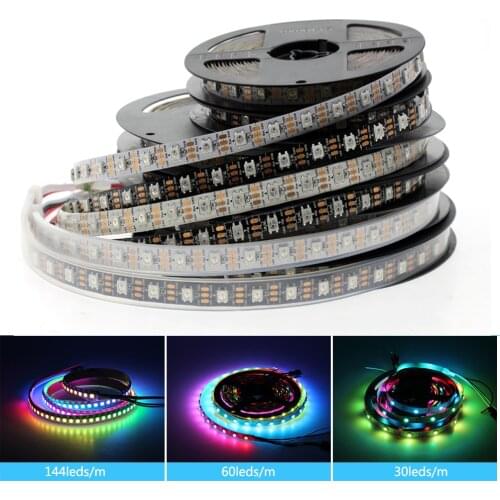 Zuczug RGB LED Strip Light WS2811 WS2812B 5M 5 12 Volt Waterproof 5050 30/60/144 led/m WS2812 WS2812B DC 5V 12V led Stripe Tape
