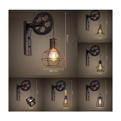 Loft Style LED Edison Wall Sconce Creative Lifting Pulley Vintage Wall Lamp For Home Decor Antique Wall Lights Indoor Lighting