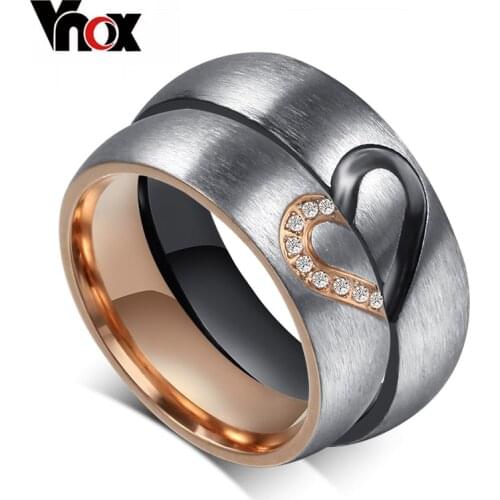 Vnox Vintage Love Puzzle Heart Ring for Valentines Wedding Engagement for Female / Male Personalize Engraving Couple Jewelry
