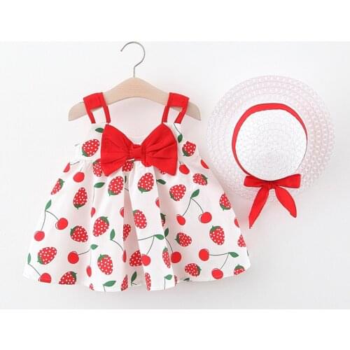#VW Baby Children Toddler Girls Dress Summer Strap Bow Dress Strawberry Print Princess Dresses Casual Clothes vestidos de verano